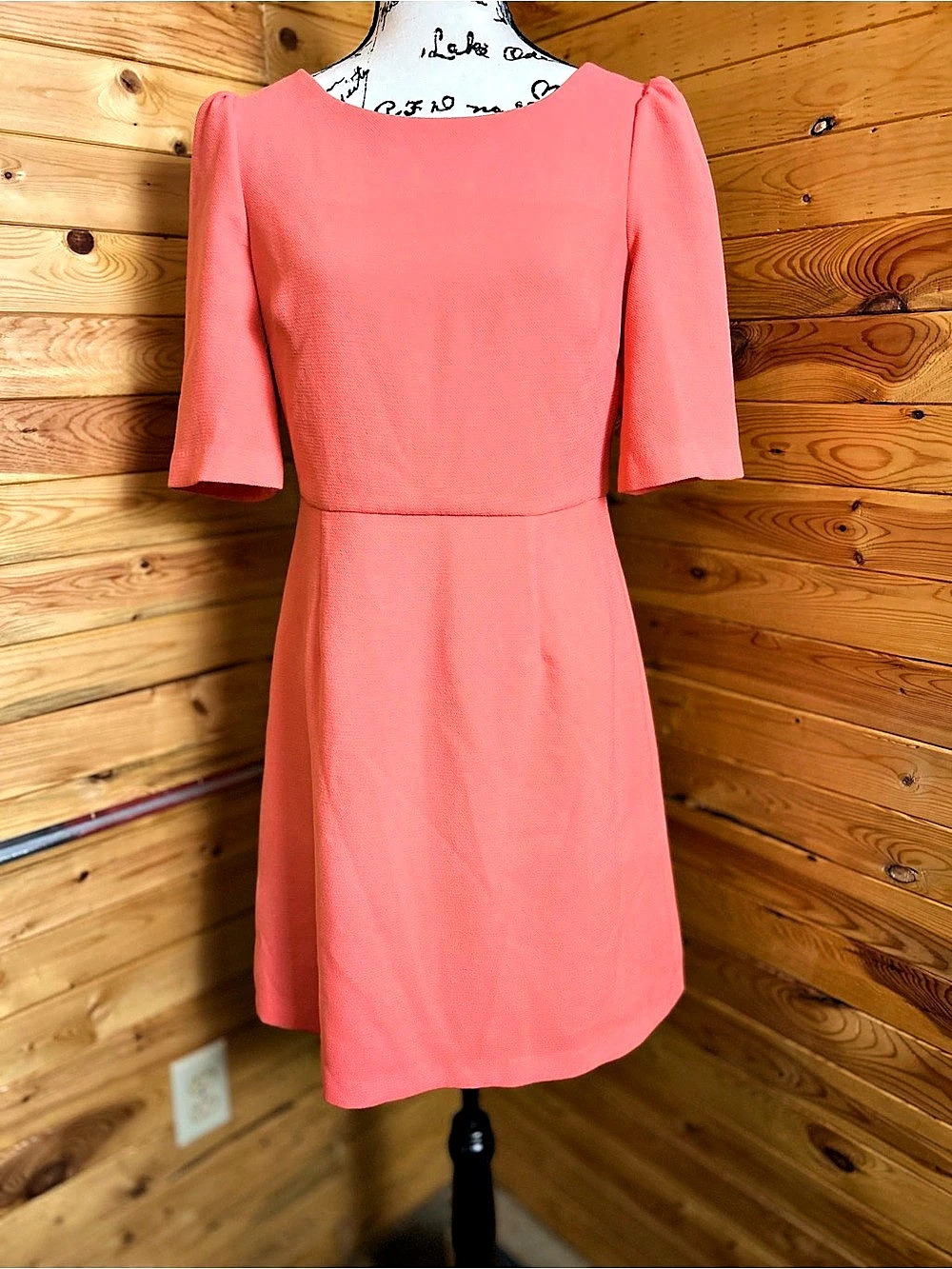 Betsey Johnson Orange Coral Dress with Exposed Faux Leather Trim Zipper Mini
